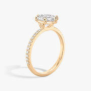 Oval Cut - Pave Band - 6 Prong Classic Ring - 14 K Gold